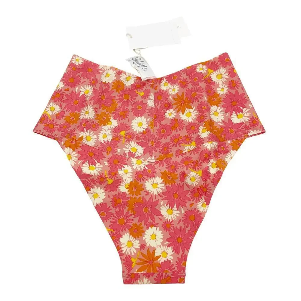 L*Space Fused Ry Bikini Bottoms Size XS Daisy Printed High Waist Pink Orange NEW